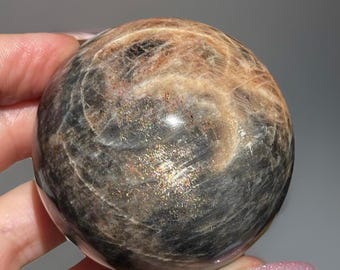 Rainbow Lattice Sunstone Statement Sphere, AAA Grade Unique Crystal Gifts, Rare Confetti Black sunstone - #57