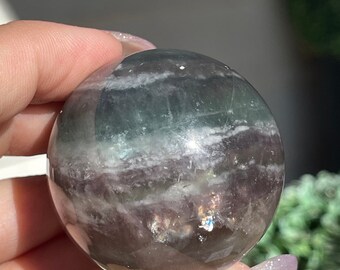 Moody Blues Mica Fluorite Sphere, Unique Crystals, Metaphysical Home decor, Rainbow Mica Fluorite Ball