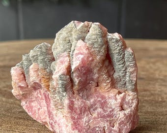 Rhodochrosite Stalactite Formation: Pink Rhodochrosite With Natural Gray Manganese Ridges, Capillitas Argentina, Rare Crystal Formation