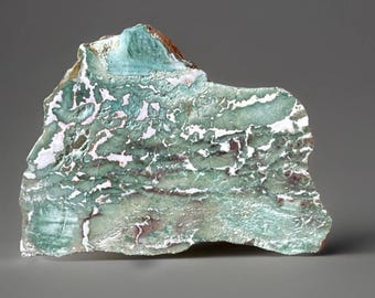 Dramatic Green Jasper Front Polished Slab – Green & White Zebra Crystal Statement – Natural Unique Lapidary Rocks
