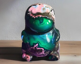 Volcano Agate XL Dinosaur With Pink Calcite • Unique Natural Stone Sculpture UV Reactive