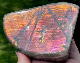 Labradorite Statement Freeform with Amazing Purple Pink Orange Flash and Rainbow meteor shower confetti - #28