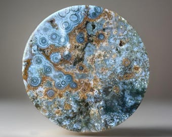 Blue Ocean Jasper Round Disk, Natural Bubble Jasper 8th vein, Polished Orbicular Jasper Slice, Orb Jasper Flat Crystal