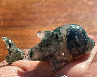Moss Agate Dolphin Carving