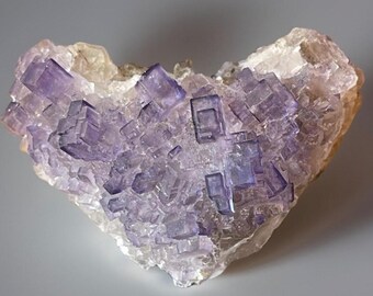 Cubic Purple Fluorite Specimen: Natural Heart Shaped Crystal, Collector's Mineral