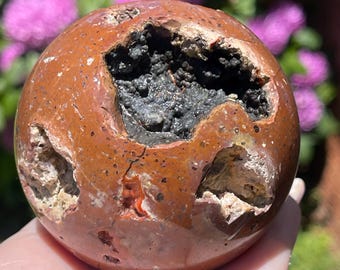 Red Fox Agate Statement Sphere with Botryoidal Hematite: Collectors Crater Agate  Rare UV Agate Crystal Orb (87)