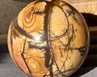Biggs Jasper Sphere – 66 mm Scenic Painting Pattern Polished Stone from Oregon (342), Pink Chocolate Brown Jasper Crystal Ball