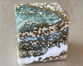 Veinless Ocean Jasper Cube - Natural Floating Druzy Specimen Carving - Rare Collector's Mineral