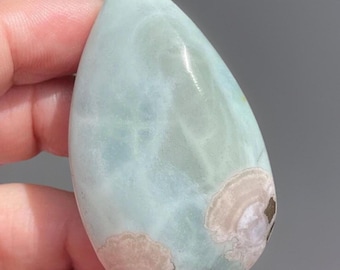 Green Flower Agate Teardrop PalmStone, Flower Agate HQ Crystals, Water-drop Pocket Crystal - #36