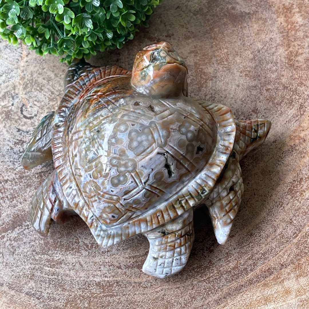 8th Vein Ocean Jasper Turtle Carving Large Jasper Turtle Figurine ...