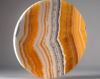 Orange Calcite Large Round Slab Plate with Dendritic inclusions - #48, Crystal charging plate