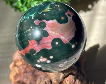Orbicular Pink & Green Ocean Jasper Sphere, Marovato Jasper Crystal Ball, Collectors Unique Orbicular Ocean Jasper