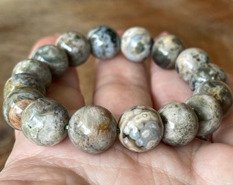 8th Vein Ocean Jasper Bracelet – Large 12–13mm Orbicular Beads, Rare Old Stock, Collector’s Edition
