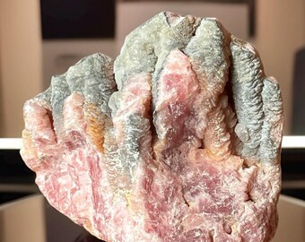 Rhodochrosite Stalactite Formation, Pink Rhodochrosite With Natural Gray Manganese Ridges, Capillitas Argentina, Rare Crystal Formation