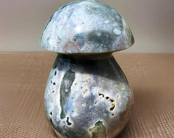 Blue Sea Jasper Large Mushroom • Natural Crystal Mushroom Sculpture