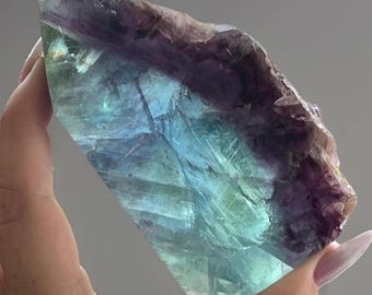 Fluorite Slab Tower with Raw Edge and Mica (473): Blue Green Fluorite Crystal