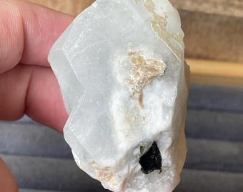 Double Terminated Tabular Aquamarine Crystal on White Albite Matrix with Black Tourmaline Schorl, Raw Aquamarine Mineral Specimen 344.65ct