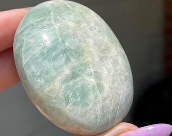 Aquamarine Large Palmstone, Untreated Blue Green Natural aquamarine, Polished Aquamarine Pocket Crystal