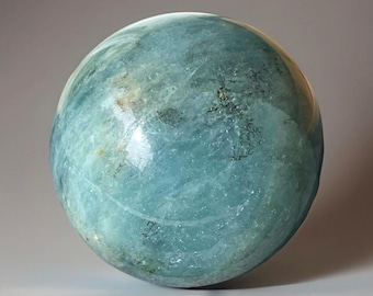 Aquamarine Sphere with Dendritic inclusions, Untreated Natural Rare Crystal Specimen, Collectors Blue Aqua Ball (426)