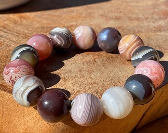 Botswana Agate Colorful Big Beaded Bracelet with Stunning Patterns collectors edition gift