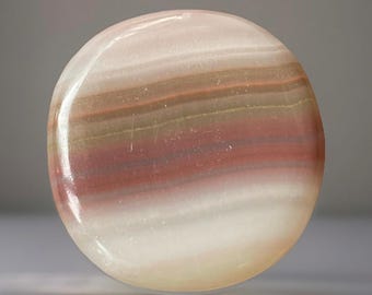 Pink Banded Calcite Cookie Flat: Colorful Crystal Polished Gemstone Pocket Round Stone