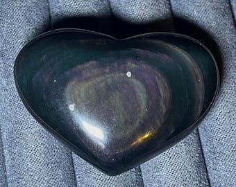 Velvet Obsidian Crystal Heart , Beautiful Moody Purple & Muddy Green Flashy Obsidian
