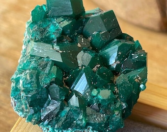 Dioptase & Shattuckite Specimen, Rare Collector's Piece, Striking Emerald Green Dioptase Cupcake with large crystals