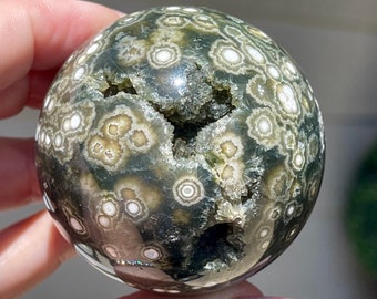 7th Vein Ocean Jasper Sphere, Pink Orbs Jasper, Orbicular Jasper Big Ball, Unique Collectors Jasper - #29