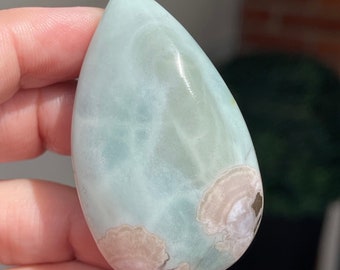 Green Flower Agate Teardrop Palm Stone, Flower Agate HQ Crystals, Water-drop Pocket Crystal - #36