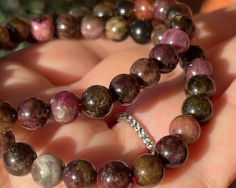 Watermelon Tourmaline HQ Strech bracelet, 7 mm crystal gemstone beads, Layering Jewelry