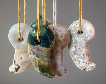 8th Vein Ocean Jasper Necklace / 20 Inch OJ Pendant with Chain / Orbicular Ocean Jasper Jewelry collectors edition / Crystal Pendant