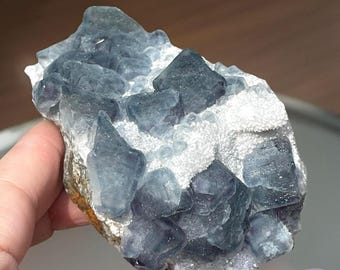 Blue Fluorite Specimen, Cubic Fluorite from HeNan, Unique Natural HQ Fluorite Mineral Display