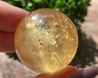 Optical Honey Calcite Sphere Cats eye flash and Stunning Rainbows - No.29