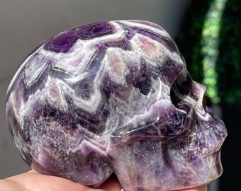 Dream Amethyst Big Skull High Quality, Chevron Amethyst Carving, #21