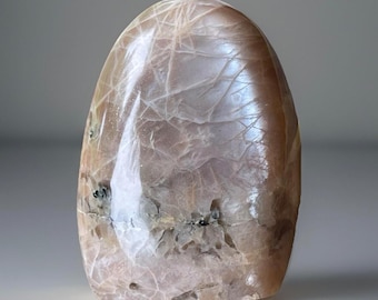 Peach Moonstone & Smoky Freeform Strong Silver Flash  • Confetti Moonstone Natural Polished Stone Flame • Rare Crystal for Gifting