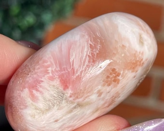 Pink Scolecite Palmstone: Collectors Crystal From India (54)