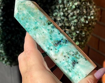 Chrysocolla in Quartz High Quality XLarge Tower (17)