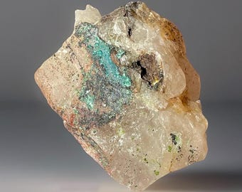 Quantum Quattro Crystal Rough, Chrysocolla in Quartz with Malachite Raw Stone