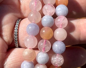 Morganite Bracelet 8mm Beads - Beryl Bracelet with Morganite, Aquamarine, Helidor - No. 202, Crystal Bracelets