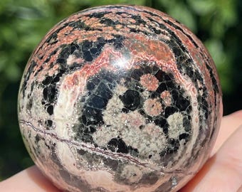 Peanut Obsidian Sphere - Unique Colorful Crystal Ball - No. 29, Red Black & White Obsidian Stone