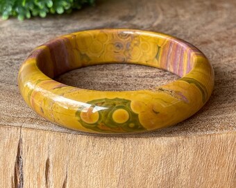 KABAMBY Ocean Jasper Bangle Bracelet with Pink Yellow Orbs, Orbicular Ocean Jasper old stock collectors edition jewelry, #42