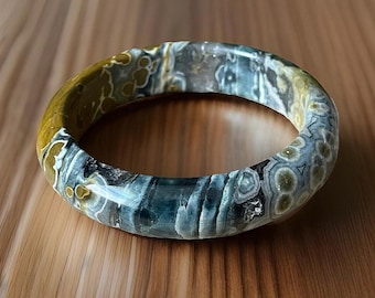 Kabamby Ocean Jasper Hard Bangle •  Layering & Stacking Crystal Bracelet • Unique Collector’s Jewelry