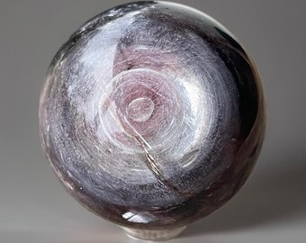 Gem Lepidolite Sphere, Purple Flashy Lepidolite Collector Grade Crystal Ball