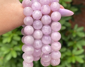 Kunzite Beaded Bracelet - No.11, Big natural kunzite sphere bracelet, AAA Grade Pink Lavender Purple Kunzite beads
