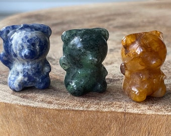 Bear Small Crystal Carvings, Golden healer baby bear, Prehnite Teddy, Miniature Crystals