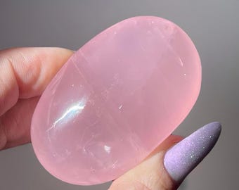Pink Jelly ROSE Quartz with Chatoyant Cats eye flash, Premium Translucent Vivid Rose Quartz Palmstone