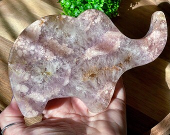 Pink Amethyst Flower Agate Large Elephant Statement Carved Slab, Stunning Crystal Home Decor