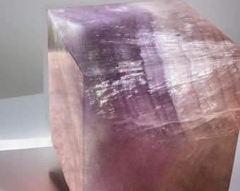 Silky Fluorite Floating Cube, Purple XLARGE Floating Purple Gemstone Cube full of rainbows , Lavender Fluorite, Crystal Home Decor
