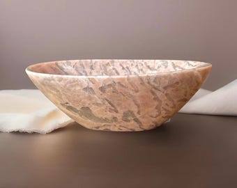 Peach Moonstone & Smoky Quartz Bowl, Natural Moonstone Polished Stone Plate, Jewelry Trinket Oval Dish, Colorful Natural Stone Home Decor