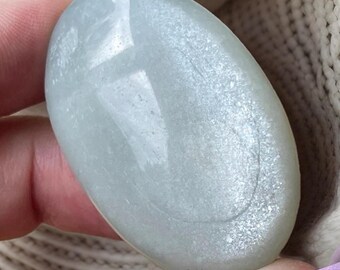 Sage Green Moonstone Palmstone Pocket Crystal • Flashy Confetti Moonstone - No.17